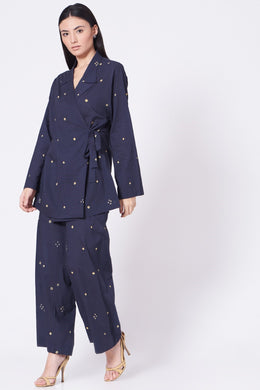 Dark Blue Bandhani Wrap Co-Ord
