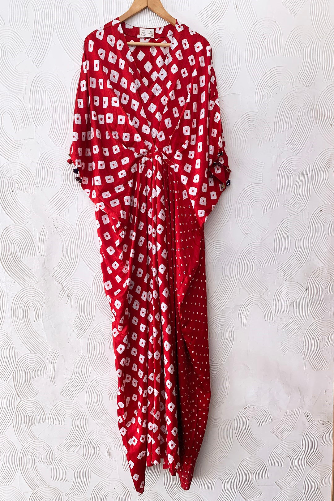 Red Bandhani Silk Kaftan Dress