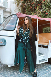 Bottle Green Hand-Done Shibori Pleated Kaftan