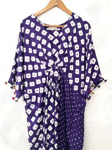 Purple Bandhani Silk Kaftan Dress