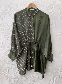 Olive Bandhani Drawstring Top