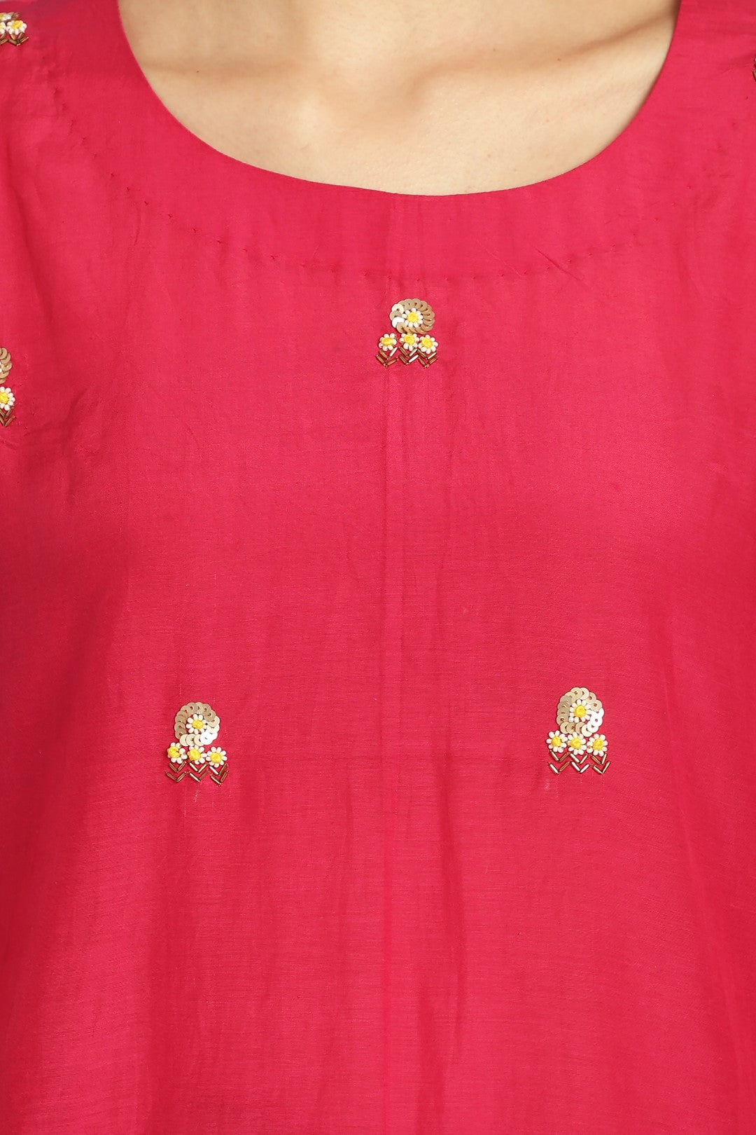 Pink And Red Ombre Hand Embroidered Kurta Set. Comes With Red Pants