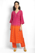 Pink And Rust Hand Embroidered Kurta Set