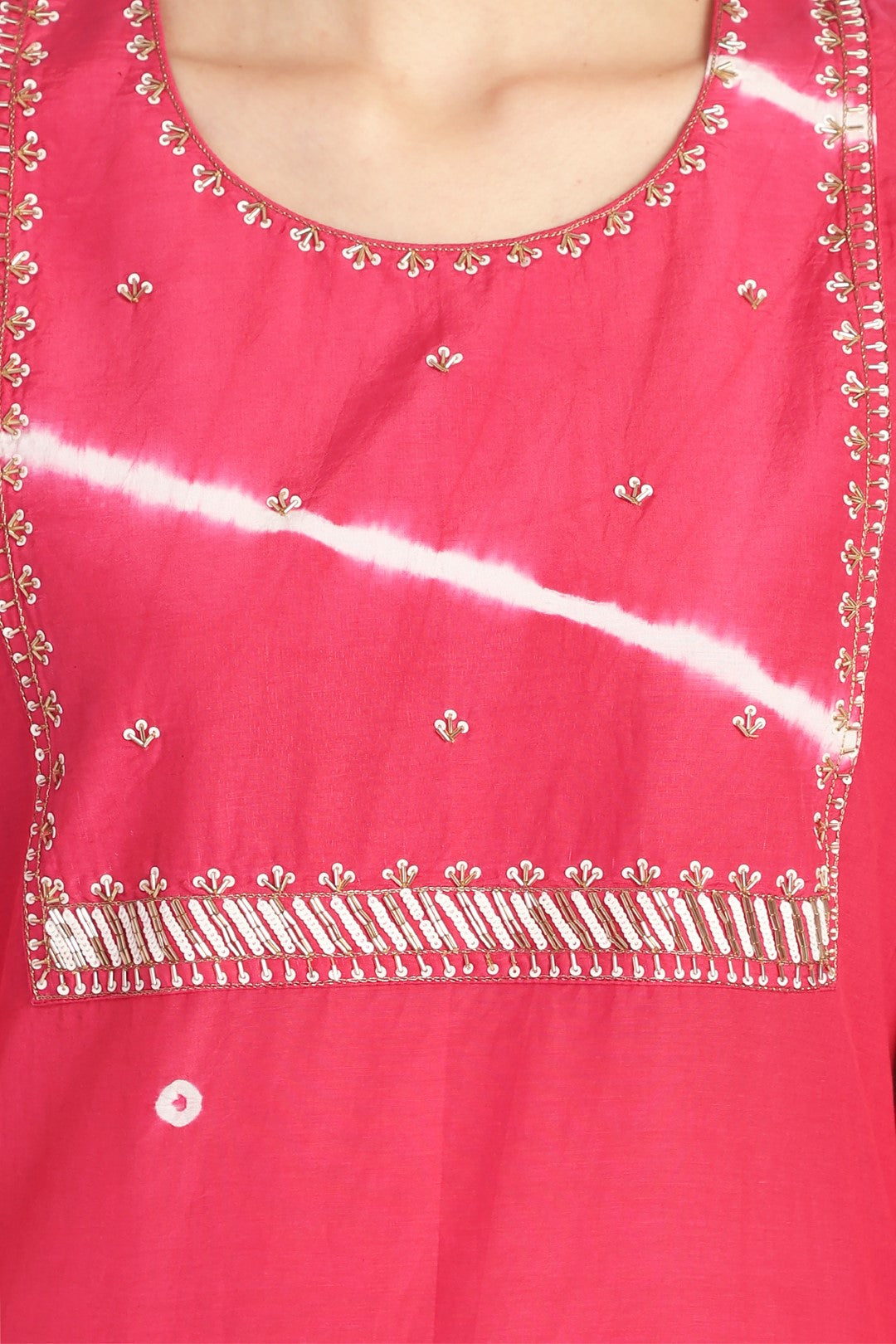 Hand Done Leheriya And Bandhani Embroidered Pink Kurta