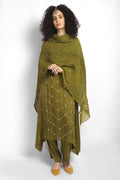 Olive Green Hand Embroidered Kurta Set  With Chanderi Dupatta