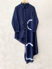 Blue Shibori Asymmetrical Shirt Dress