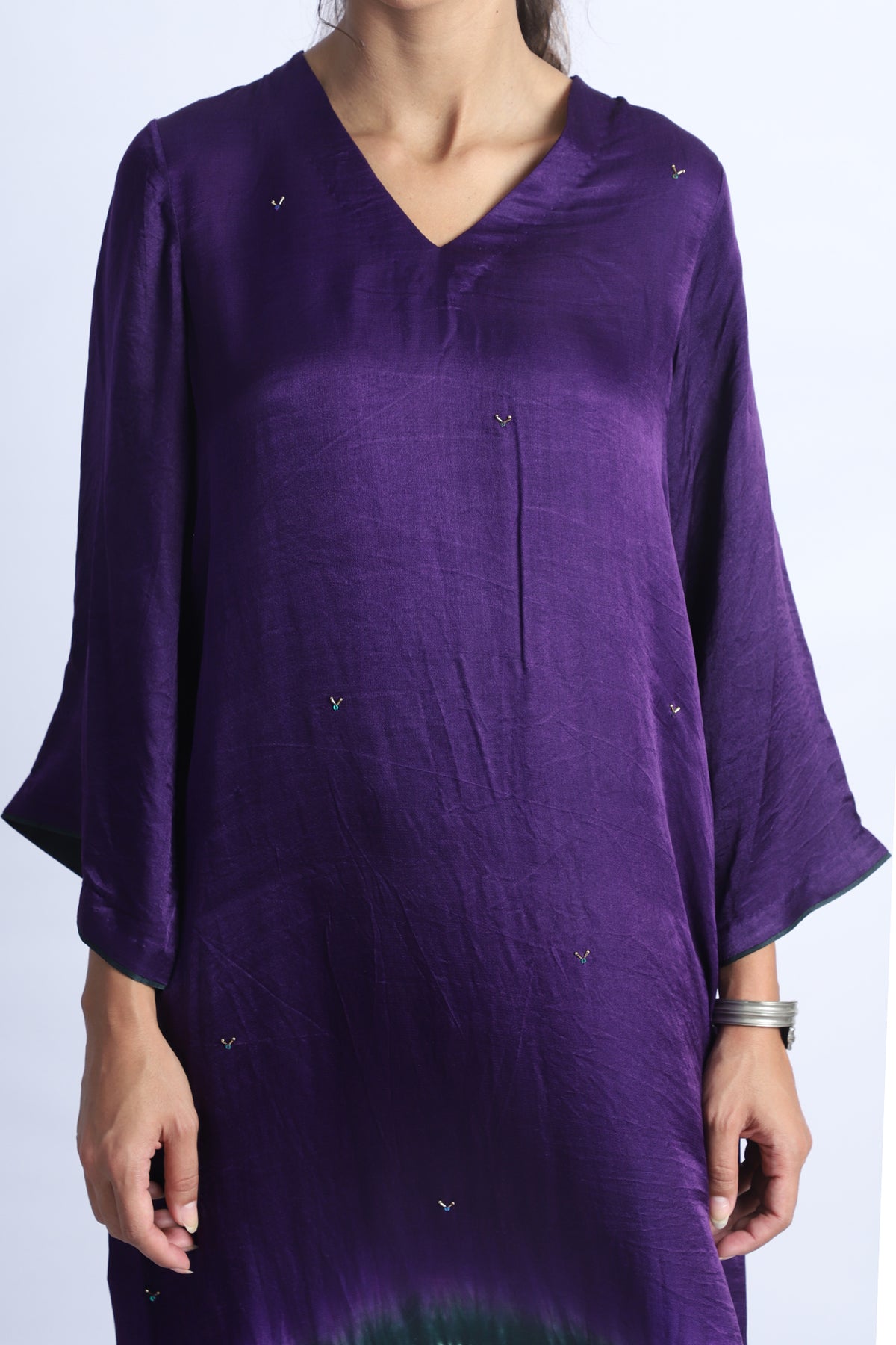 Purple And Green Silk Kurta Co-Ord With Duppata