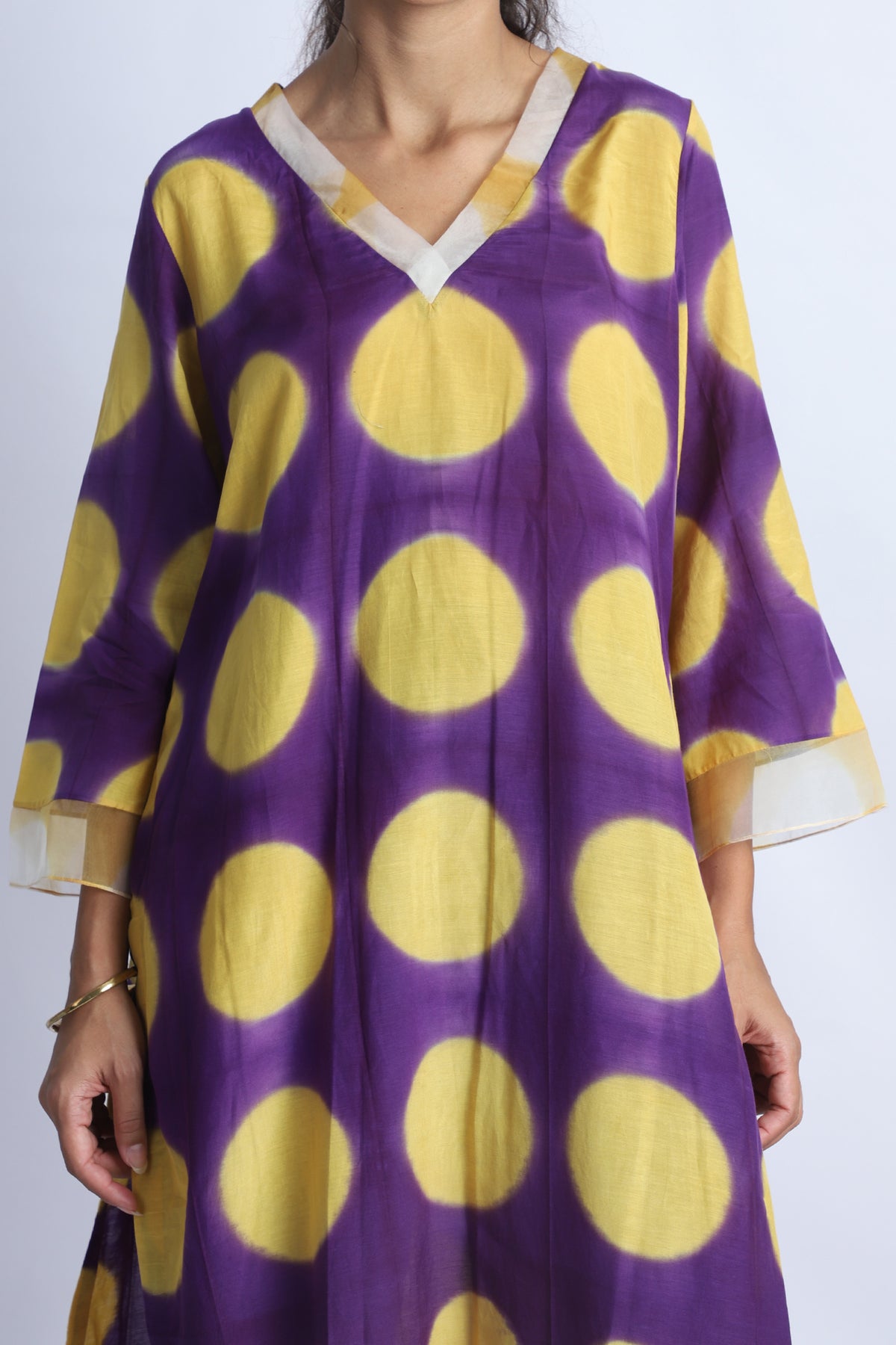 Purple And Mustard Clamp Kurta Set
