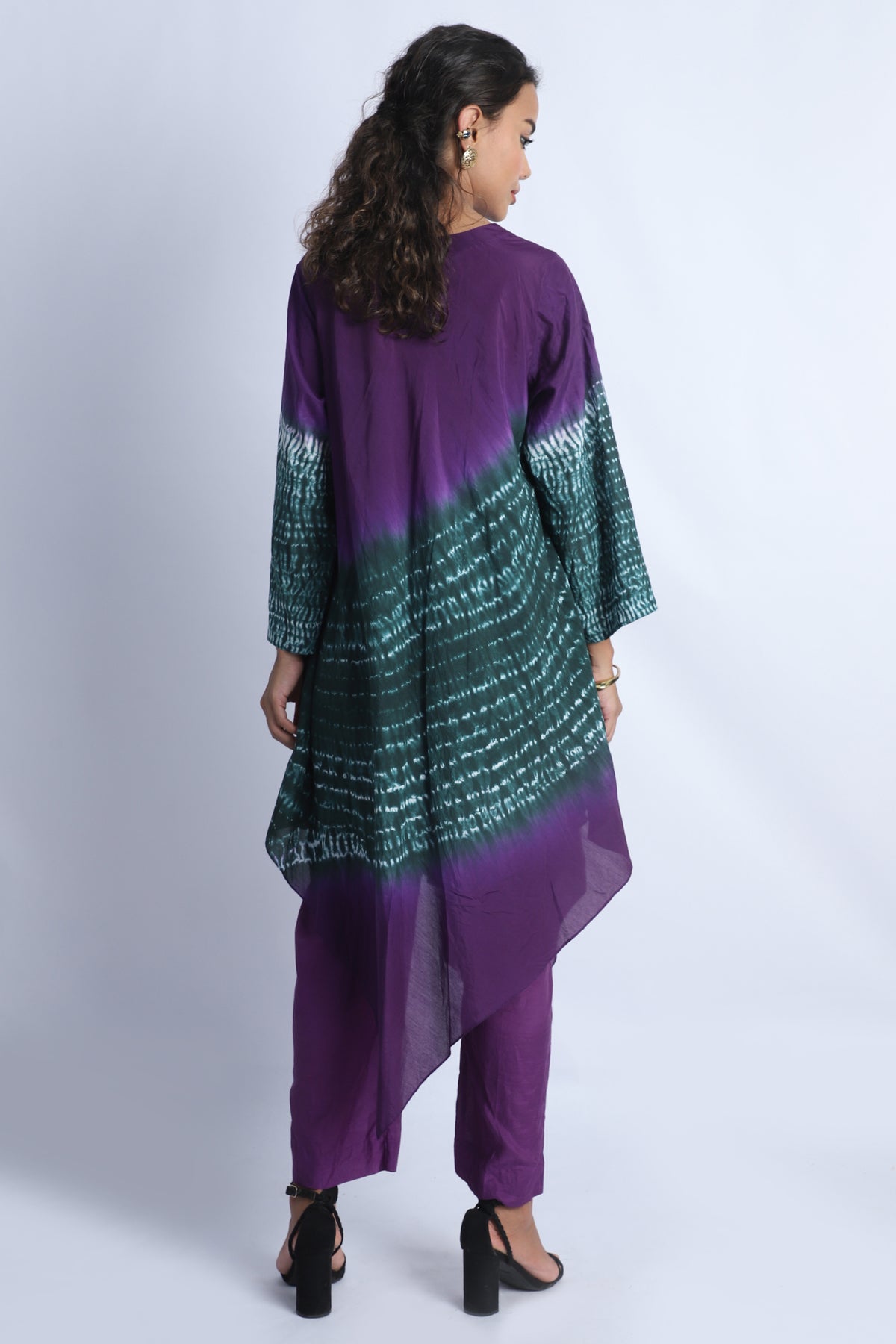 Purple And Green Shibori Kurta Set