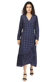 Blue Bandhani Ruffle Wrap Dress