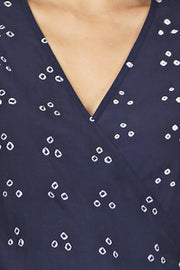 Blue Bandhani Ruffle Wrap Dress