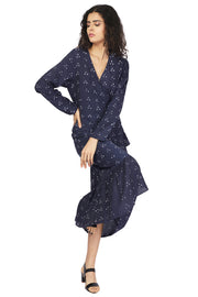 Blue Bandhani Ruffle Wrap Dress
