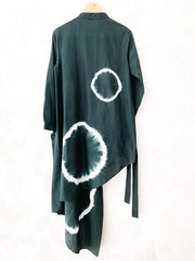 Bottle Green Shibori Asymmetrical Shirt Dress