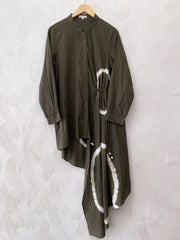 Olive Green Shibori Asymmetrical Shirt Dress