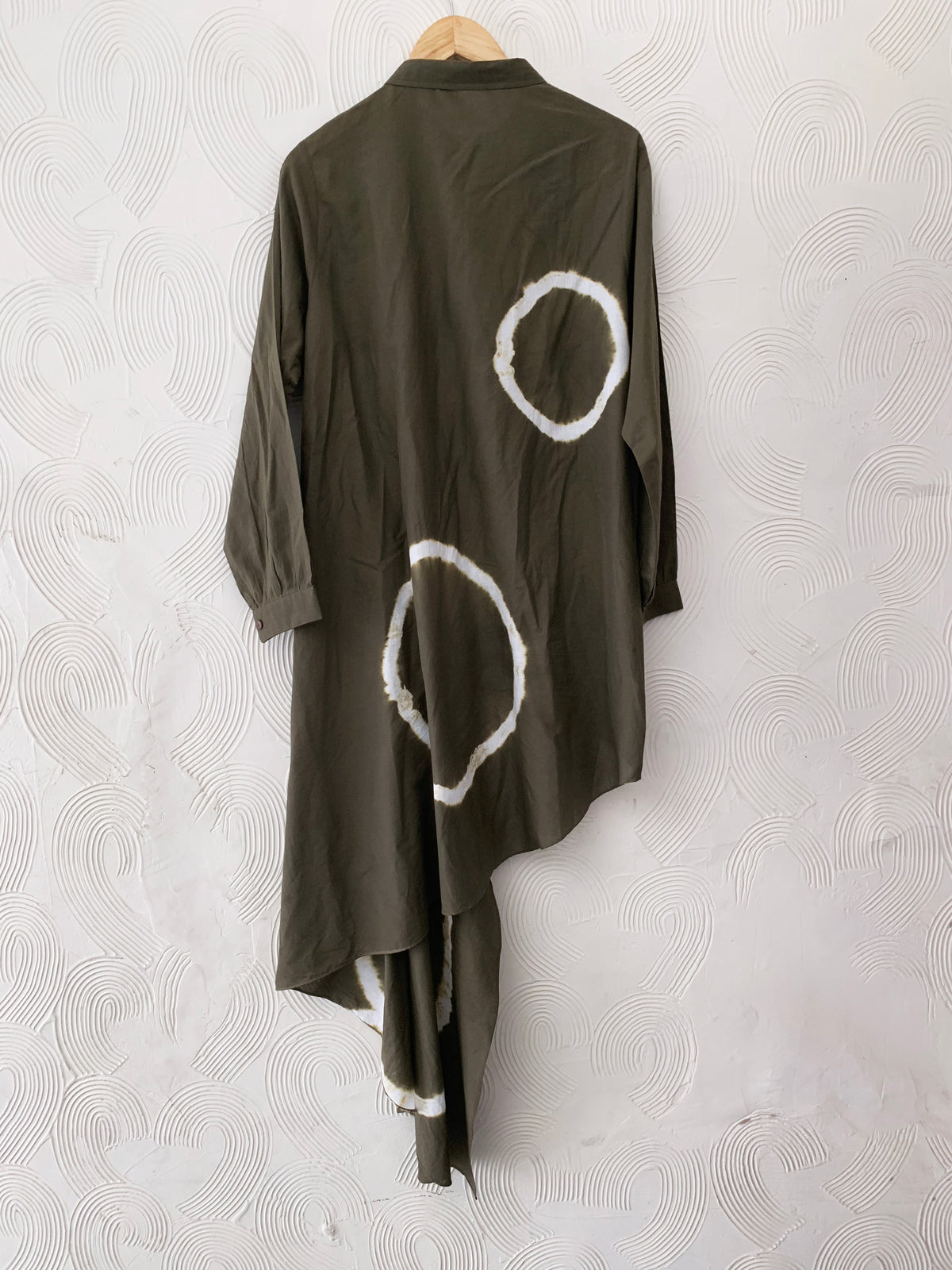 Olive Green Shibori Asymmetrical Shirt Dress