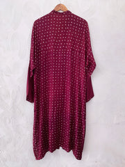 Wine Silk Bandhani Long Kurta Set