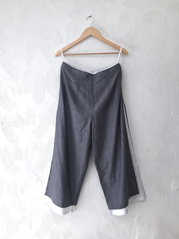 Grey And White Double Layer Pants