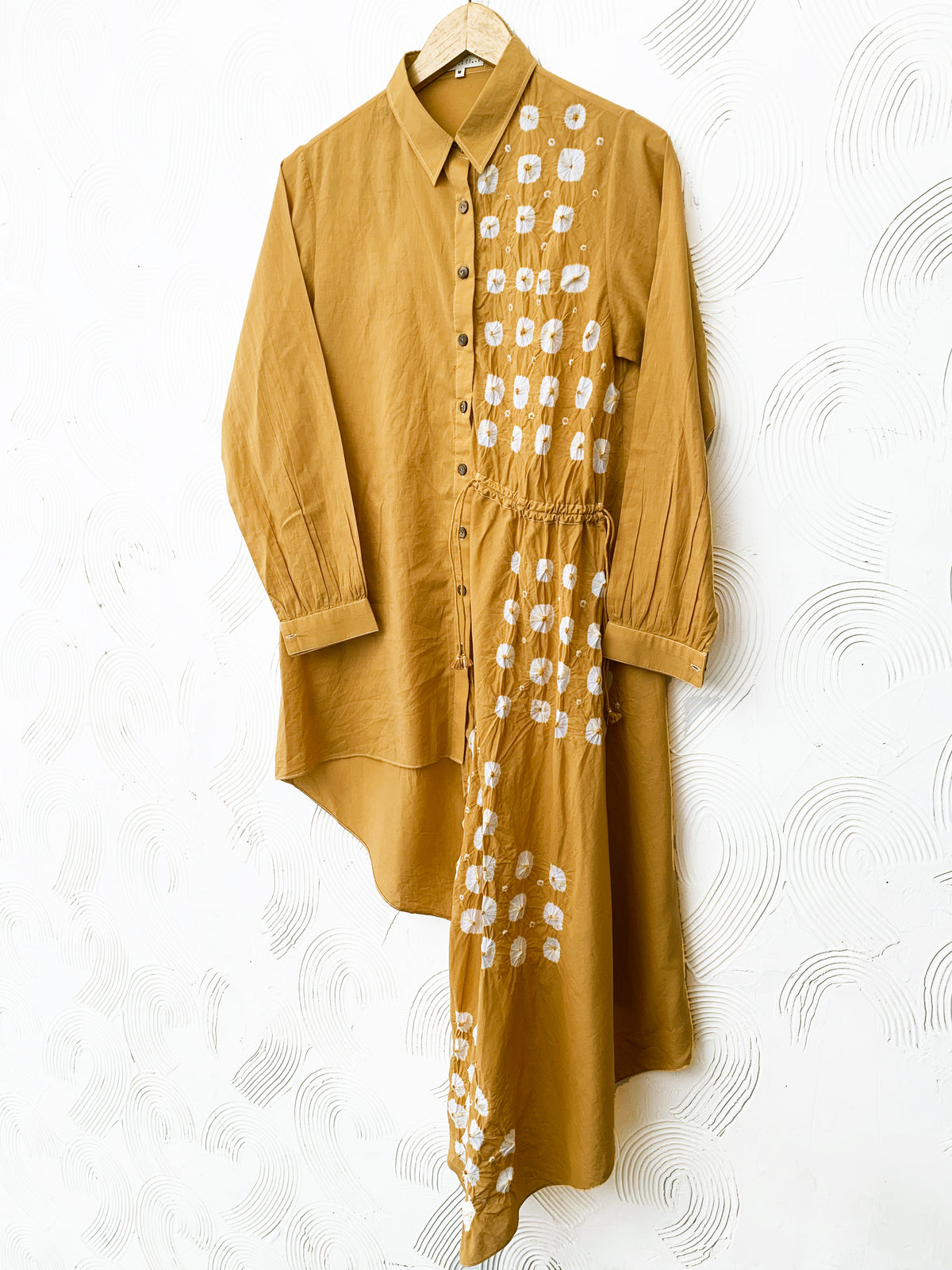 Mustard Hand-Done Bandhani Dori Dress