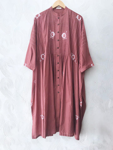 Peach Pleated Hand-Done Shibori Tunic