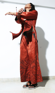 Silk Hand Done Bandhani Rust Blazer Set