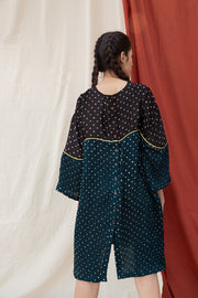 Teal Hand Done Bandhani Anti-Fit Dress