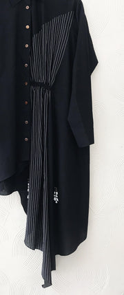 Black Asymmetrical Shirt Dress With Embroidery