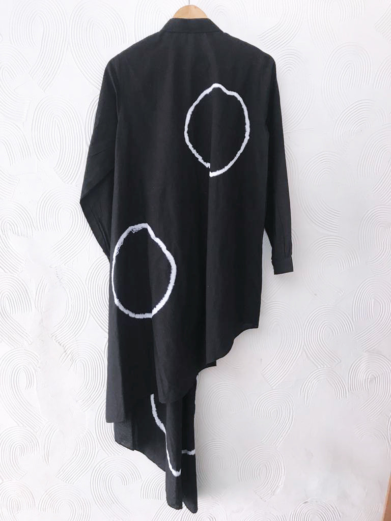 Black Shibori Assymmetrical Shirt Dress