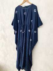 Blue Handdone Bandhani And Shibori Kaftan