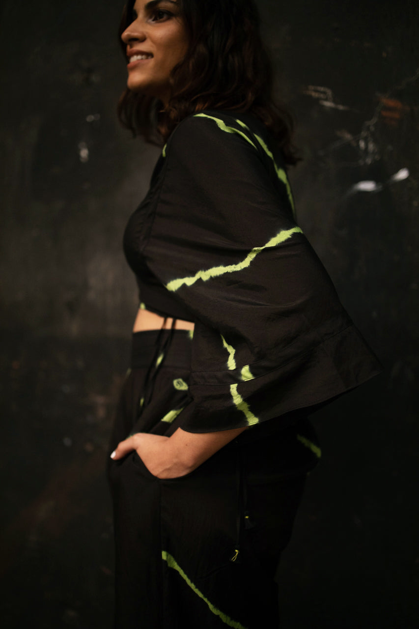 Black And Neon Green Shibori Co-Ord