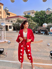 Red Shibori Paper Bag Waist Co-Ord