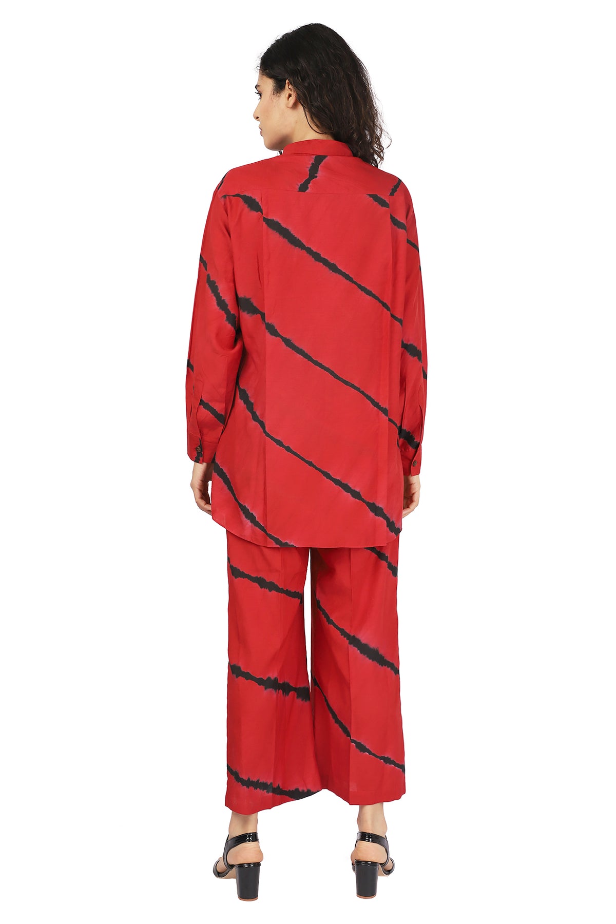 Red And Black Shibori Stripes Coord