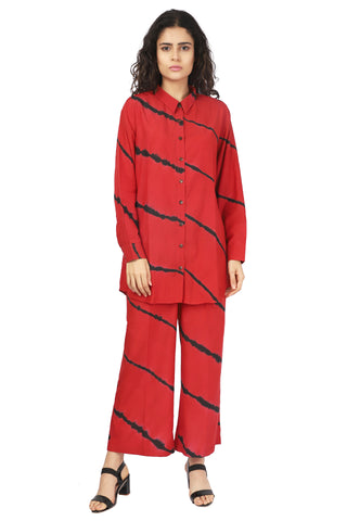 Red And Black Shibori Stripes Coord