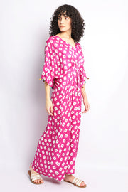 Pink Bandhani Silk Kaftan Dress