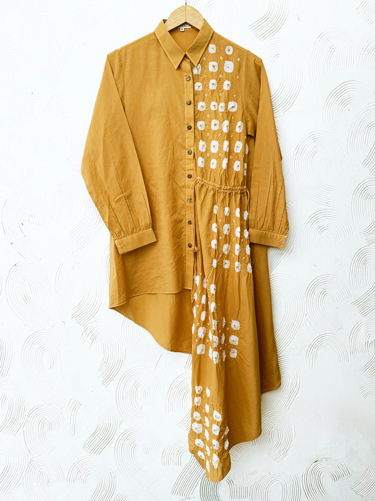 Mustard Hand-Done Bandhani Dori Dress
