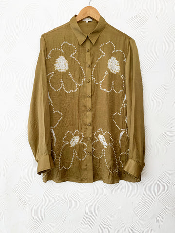 Mustard Bandhani Floral Silk Shirt