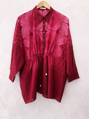 Brick Red Shibori Drawstring Top