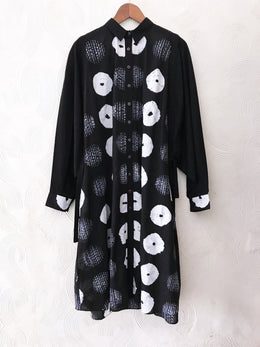 Black Broken Shibori Drawstring Tunic