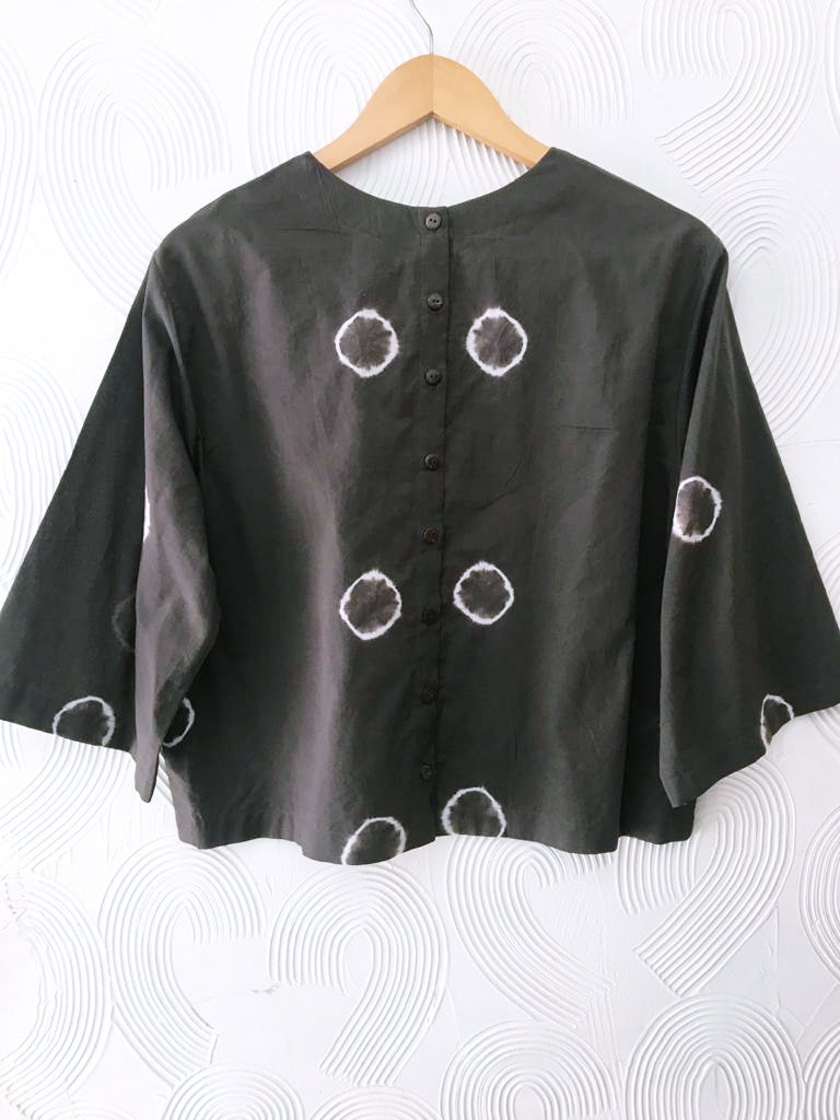 Olive Shibori Rings Top