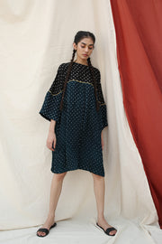 Teal Hand Done Bandhani Anti-Fit Dress