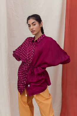 Wine Hand-Done Bandhani Silk Top