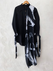 Zebra Shibori Black Asymmetrical Shirt Dress