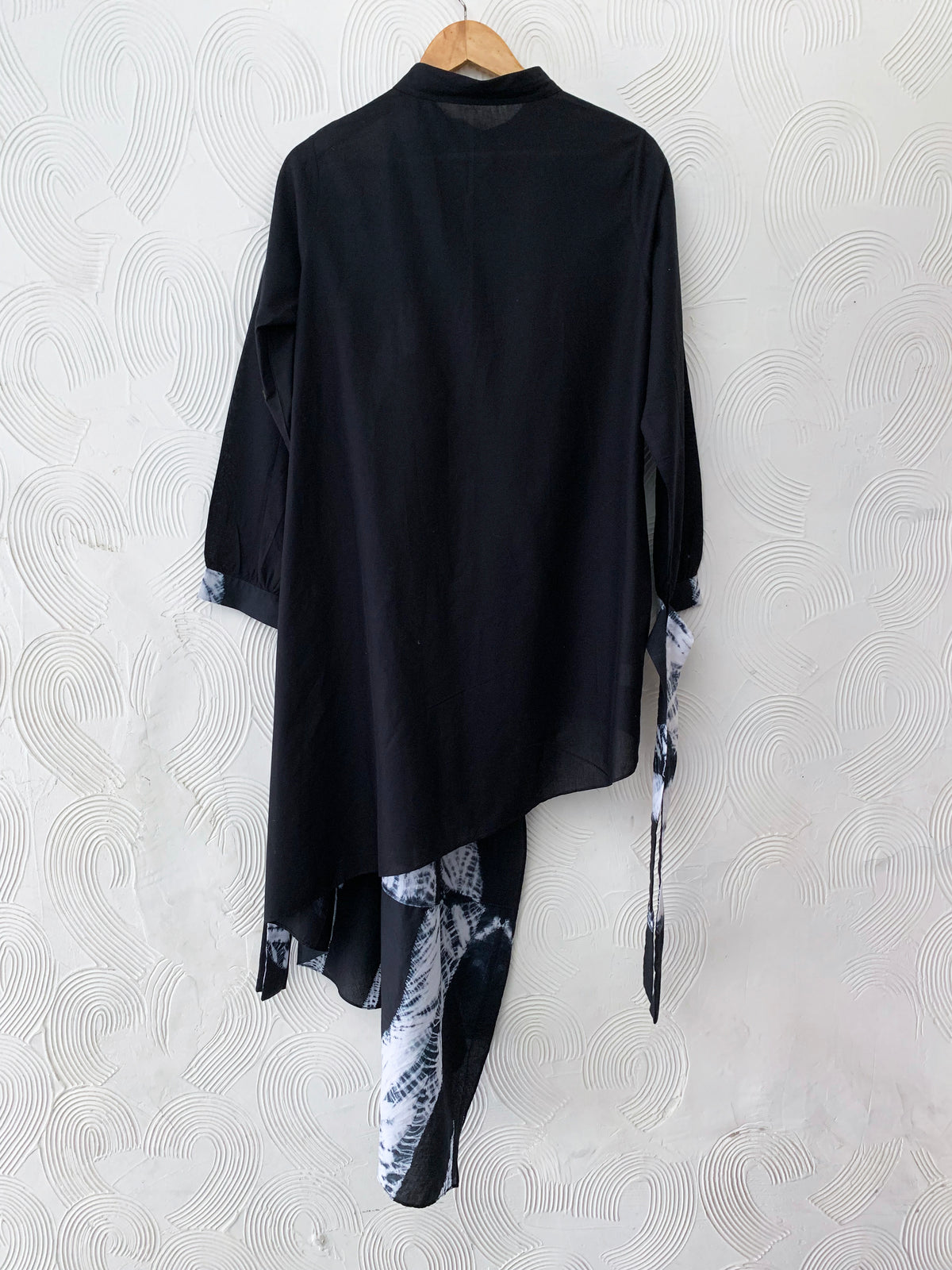 Zebra Shibori Black Asymmetrical Shirt Dress